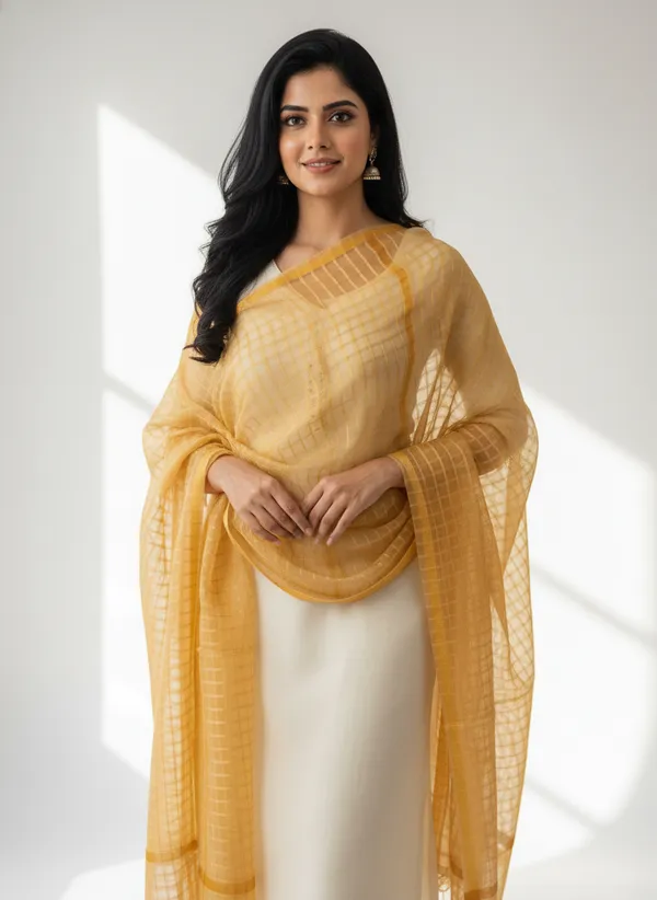 Beige_Banarasi_Bada_Check_/_Self-Color_Checkered_Dupatta_For_Women