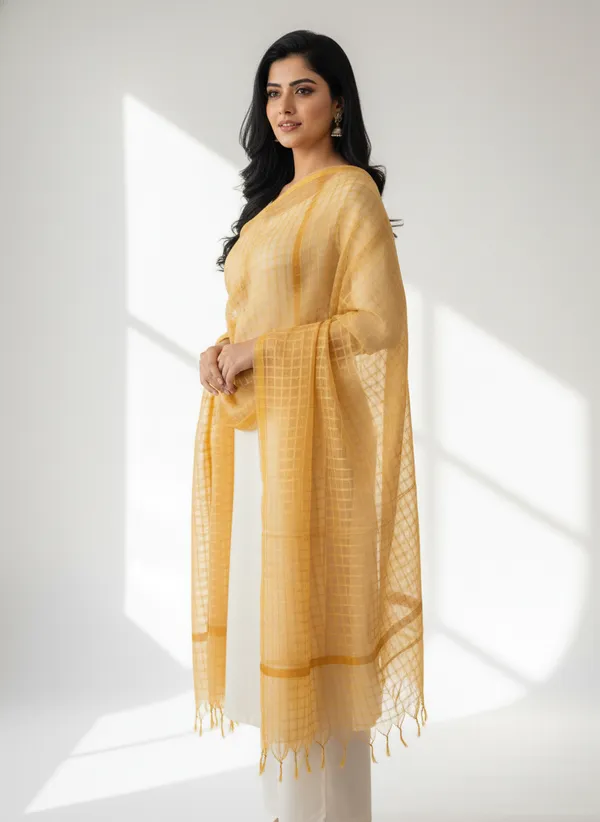 Beige_Banarasi_Bada_Check_/_Self-Color_Checkered_Dupatta_For_Women