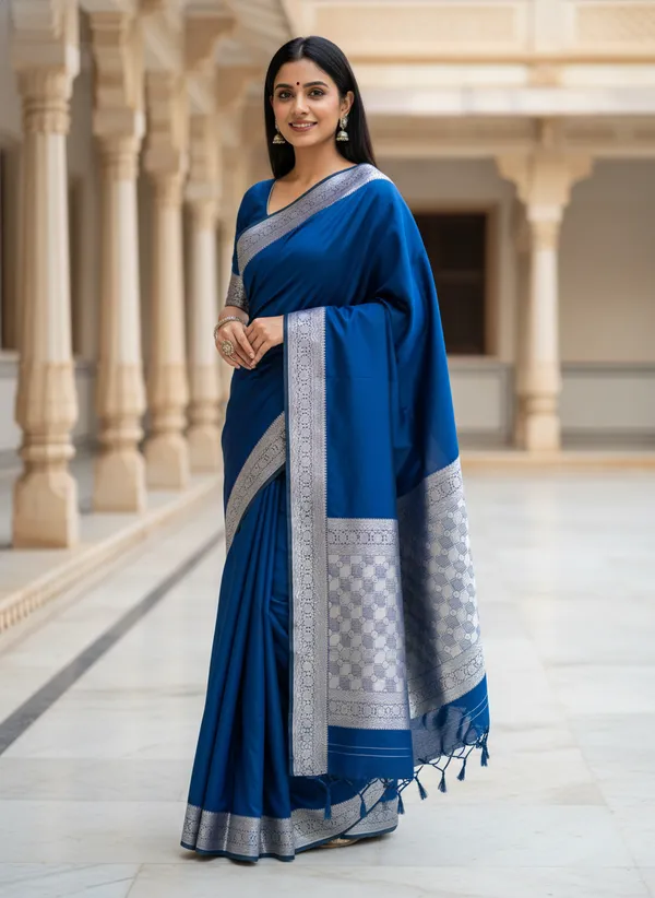 Royal_Blue_Banarasi_Plain_Border_Silk_Saree_with_Heavy_Aachal