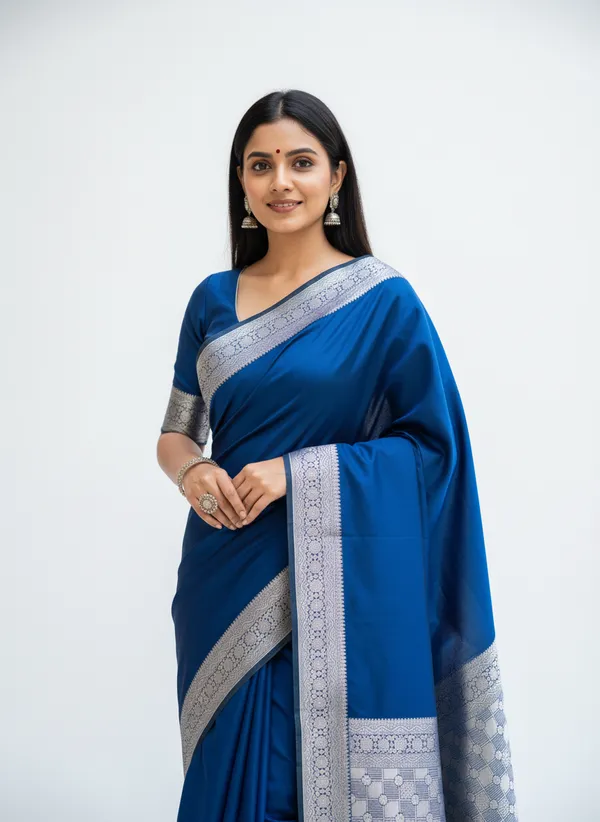 Royal_Blue_Banarasi_Plain_Border_Silk_Saree_with_Heavy_Aachal