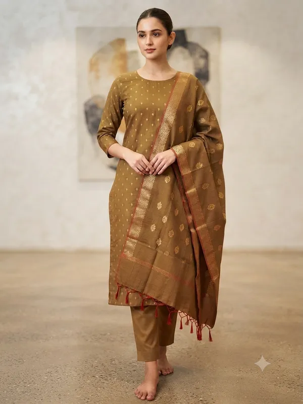 Mehndi_Banarasi_Unstitched_Suit_Fabric_|_Cotton_Silk_Dress_Material_with_Zari_Weaving