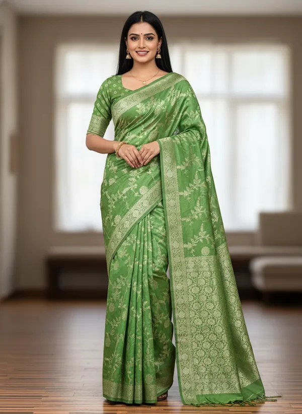 Green_Banarasi_Silk_Jaal_Work_Zari_Weaved_Saree