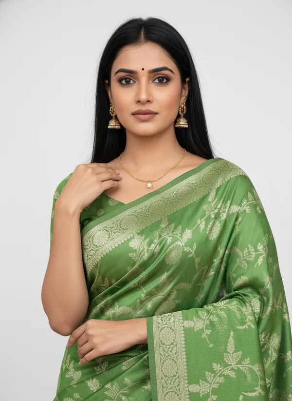 Green_Banarasi_Silk_Jaal_Work_Zari_Weaved_Saree