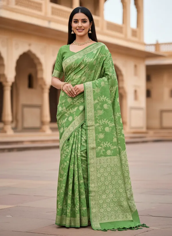 Green_Banarasi_Silk_Jaal_Work_Zari_Weaved_Saree