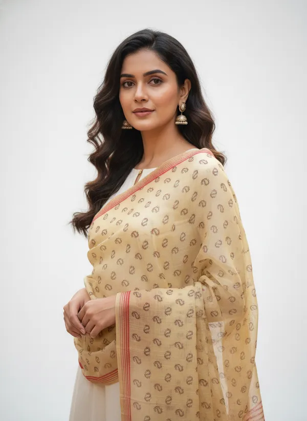 Beige_Banarasi_Cotton_Printed_Dupatta