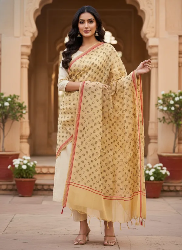 Beige_Banarasi_Cotton_Printed_Dupatta