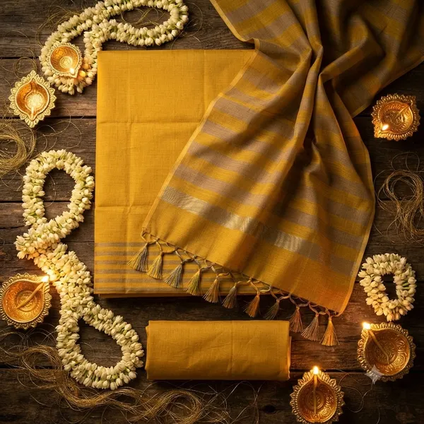 Musturd_Yellow_Banarasi_Cotton_Silk_Plain_Zari_Striped_Border_Unstitched_Suit_Set_with_Dupatta_|_Womens_Festive_Ethnic_Wear