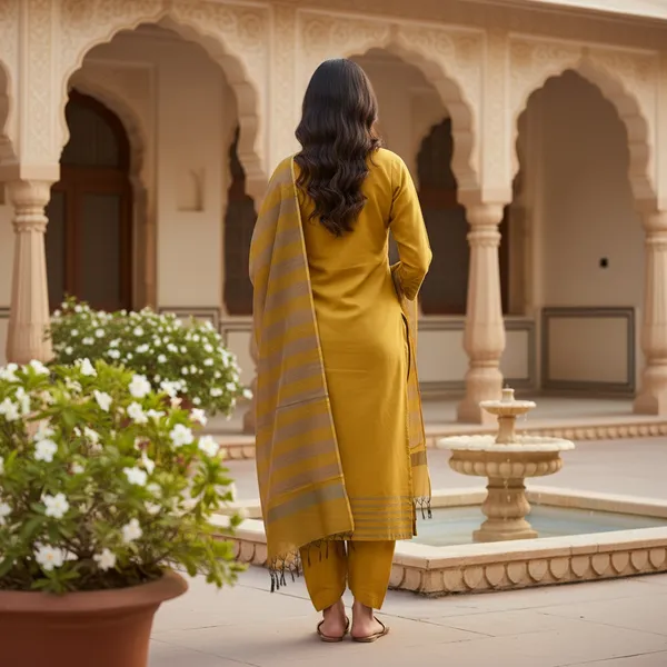 Musturd_Yellow_Banarasi_Cotton_Silk_Plain_Zari_Striped_Border_Unstitched_Suit_Set_with_Dupatta_|_Womens_Festive_Ethnic_Wear