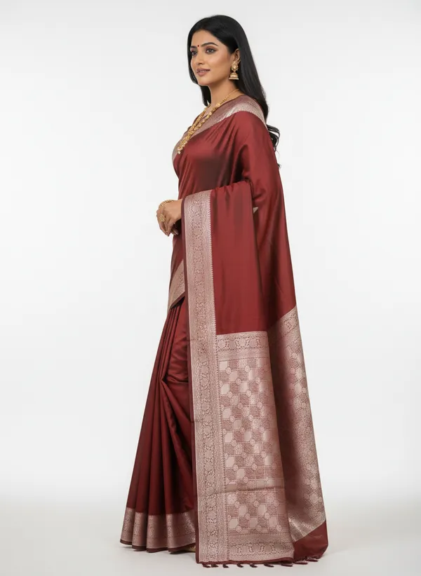 Maroon_Banarasi_Plain_Border_Silk_Saree_with_Heavy_Aachal