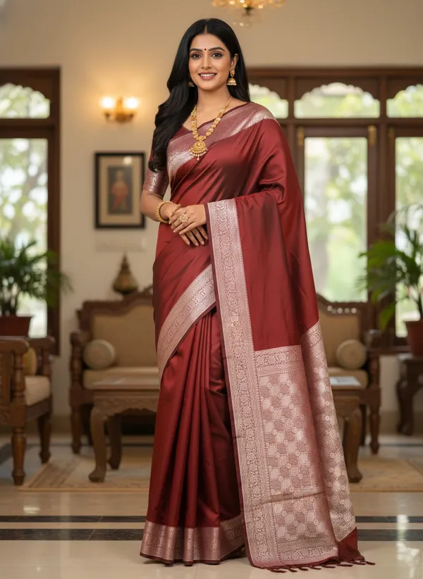 Maroon_Banarasi_Plain_Border_Silk_Saree_with_Heavy_Aachal
