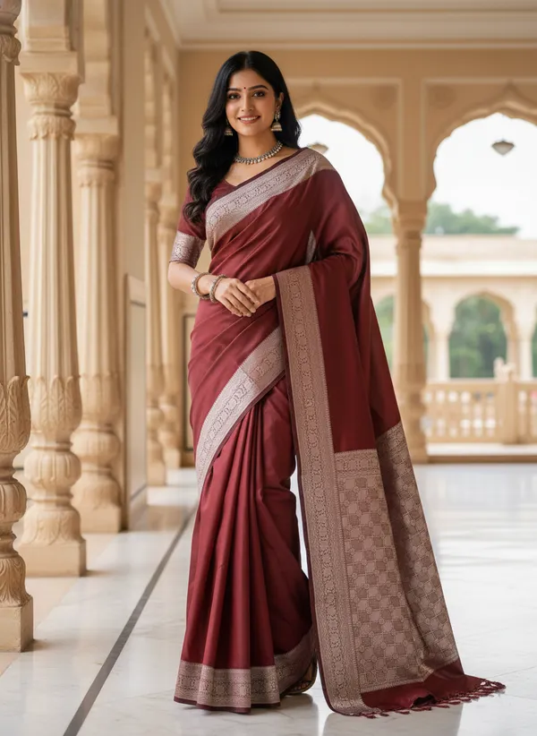 Maroon_Banarasi_Plain_Border_Silk_Saree_with_Heavy_Aachal