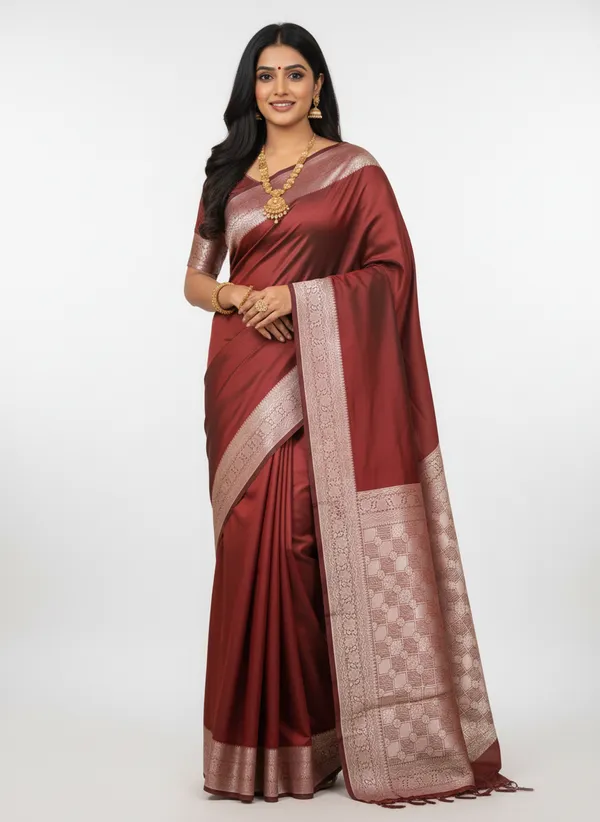 Maroon_Banarasi_Plain_Border_Silk_Saree_with_Heavy_Aachal