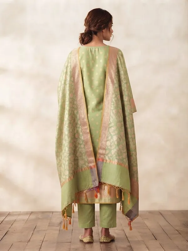 Pista_Banarasi_Cotton_Silk_Unstitched_Suit_Fabric_With_Dupatta_For_Women