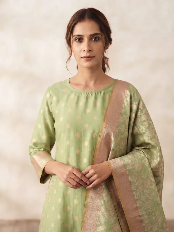 Pista_Banarasi_Cotton_Silk_Unstitched_Suit_Fabric_With_Dupatta_For_Women