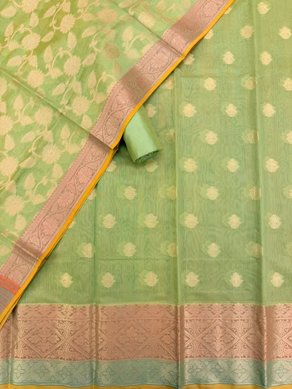 Pista_Banarasi_Cotton_Silk_Unstitched_Suit_Fabric_With_Dupatta_For_Women