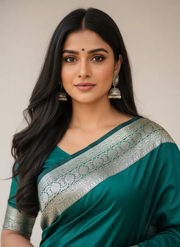Green_Banarasi_Plain_Border_Silk_Saree_with_Heavy_Aachal