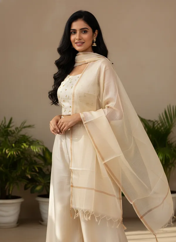 Cream_Banarasi_Plain_Dupatta_with_Zari_Border_for_Women_|_Lightweight_Traditional_Ethnic_Dupatta