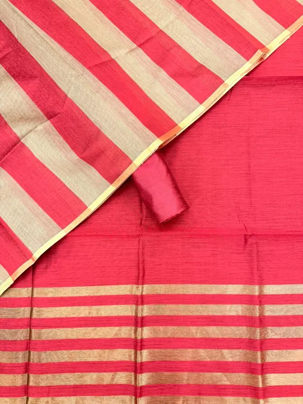 Red_Banarasi_Cotton_Silk_Plain_Zari_Striped_Border_Unstitched_Suit_Set_with_Dupatta_|_Womens_Festive_Ethnic_Wear