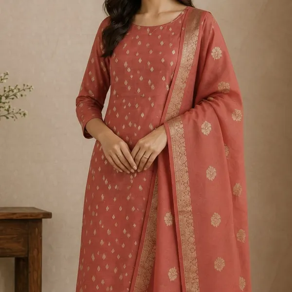 Peach_Banarasi_Unstitched_Suit_Fabric_|_Cotton_Silk_Dress_Material_with_Zari_Weaving