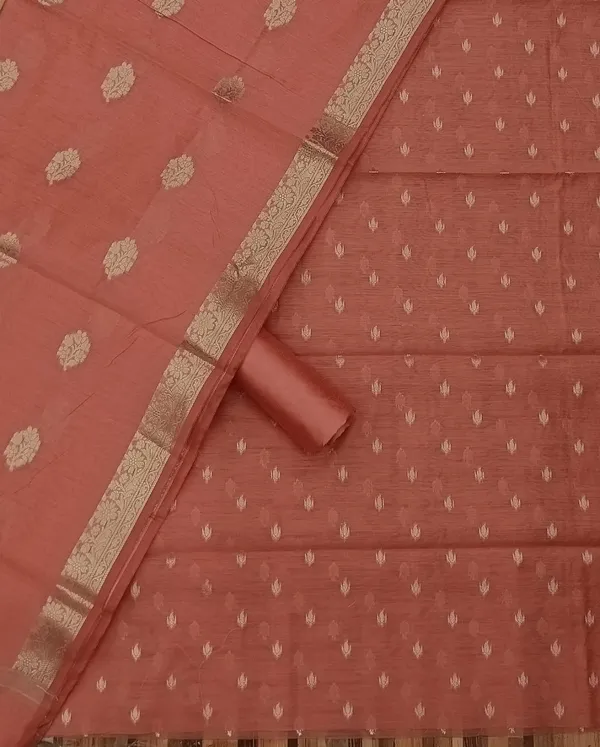 Peach_Banarasi_Unstitched_Suit_Fabric_|_Cotton_Silk_Dress_Material_with_Zari_Weaving