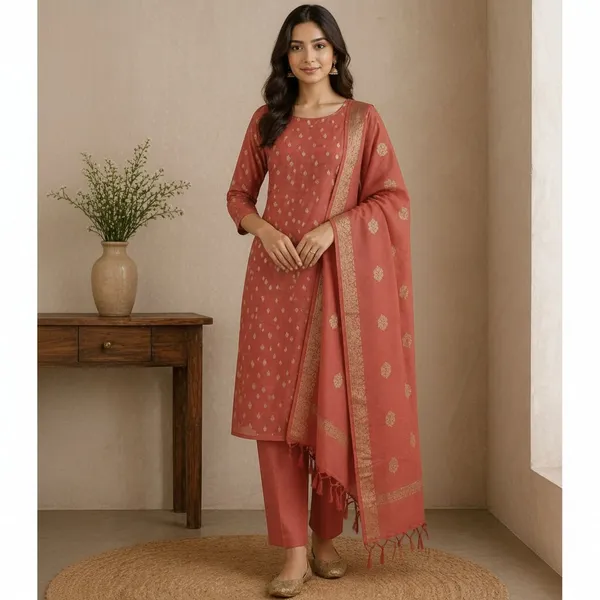 Peach_Banarasi_Unstitched_Suit_Fabric_|_Cotton_Silk_Dress_Material_with_Zari_Weaving