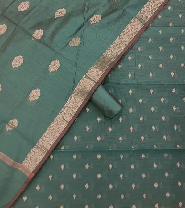Sea_Green_Banarasi_Unstitched_Suit_Fabric_|_Cotton_Silk_Dress_Material_with_Zari_Weaving