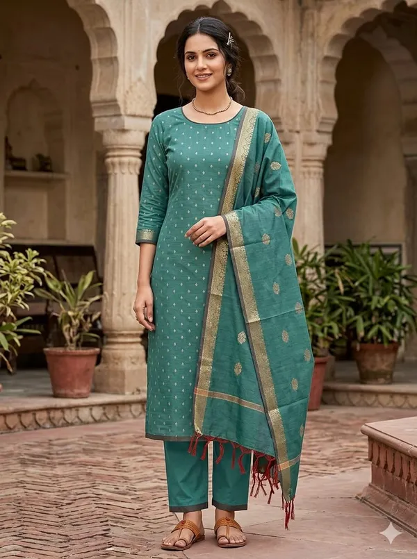 Sea_Green_Banarasi_Unstitched_Suit_Fabric_|_Cotton_Silk_Dress_Material_with_Zari_Weaving