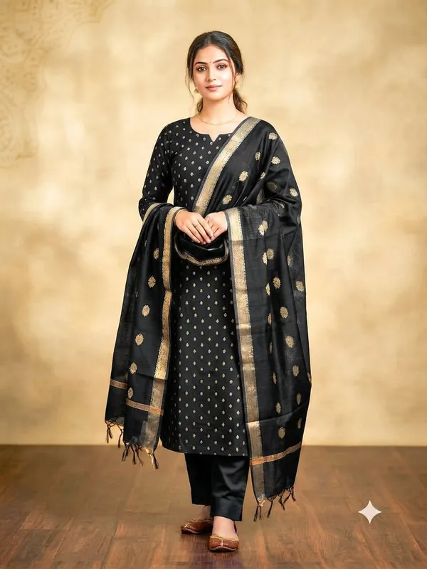 Black_Banarasi_Unstitched_Suit_Fabric_|_Cotton_Silk_Dress_Material_with_Zari_Weaving