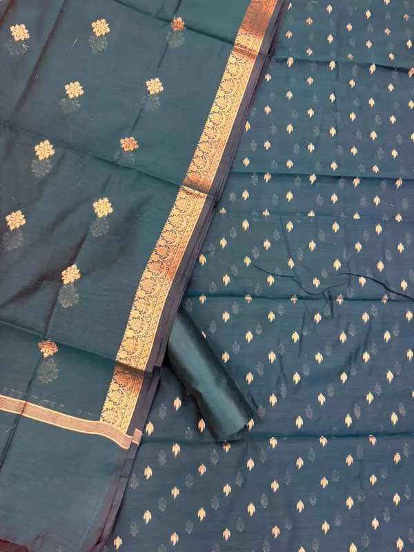 Bottle_green_Banarasi_Unstitched_Suit_Fabric_|_Cotton_Silk_Dress_Material_with_Zari_Weaving