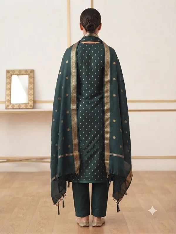 Bottle_green_Banarasi_Unstitched_Suit_Fabric_|_Cotton_Silk_Dress_Material_with_Zari_Weaving