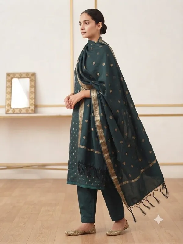Bottle_green_Banarasi_Unstitched_Suit_Fabric_|_Cotton_Silk_Dress_Material_with_Zari_Weaving