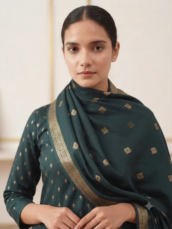 Bottle_green_Banarasi_Unstitched_Suit_Fabric_|_Cotton_Silk_Dress_Material_with_Zari_Weaving