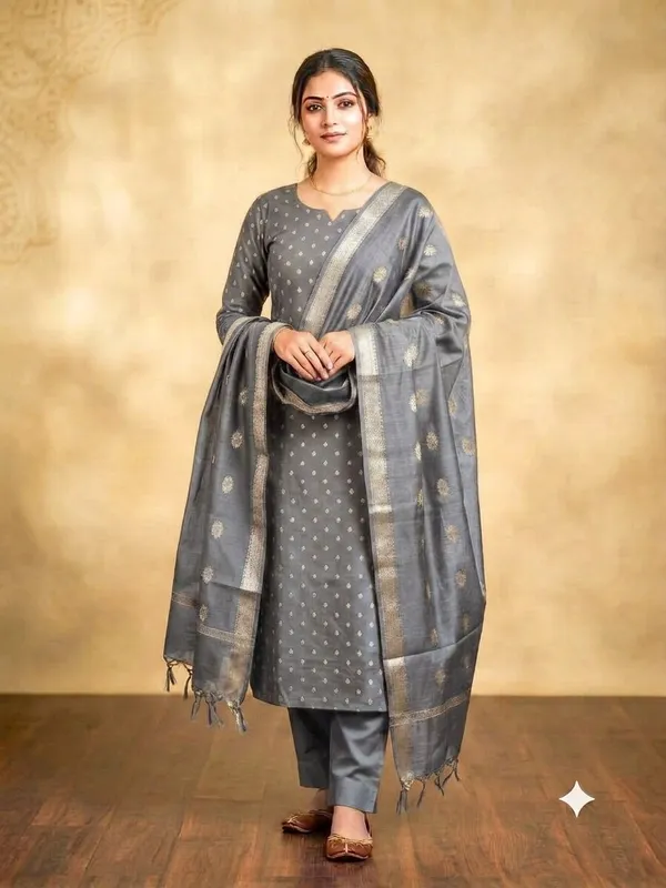 Grey_Banarasi_Unstitched_Suit_Fabric_|_Cotton_Silk_Dress_Material_with_Zari_Weaving