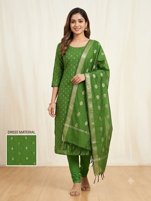 Mehendi_Banarasi_Unstitched_Suit_Fabric_|_Cotton_Silk_Dress_Material_with_Zari_Weaving