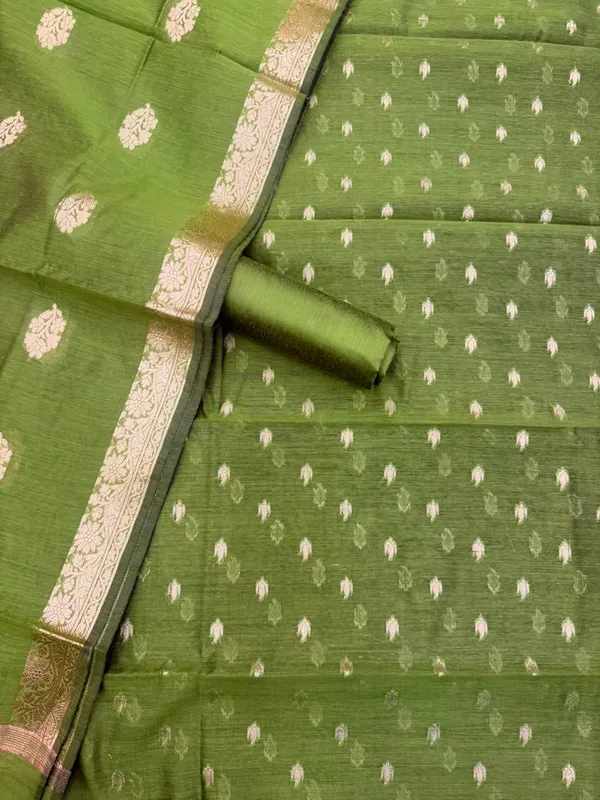 Mehendi_Banarasi_Unstitched_Suit_Fabric_|_Cotton_Silk_Dress_Material_with_Zari_Weaving