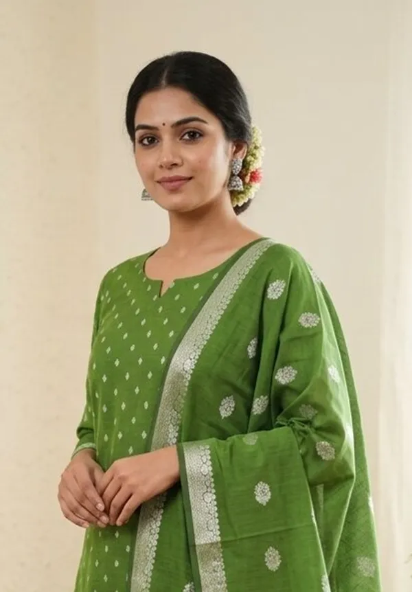 Mehendi_Banarasi_Unstitched_Suit_Fabric_|_Cotton_Silk_Dress_Material_with_Zari_Weaving