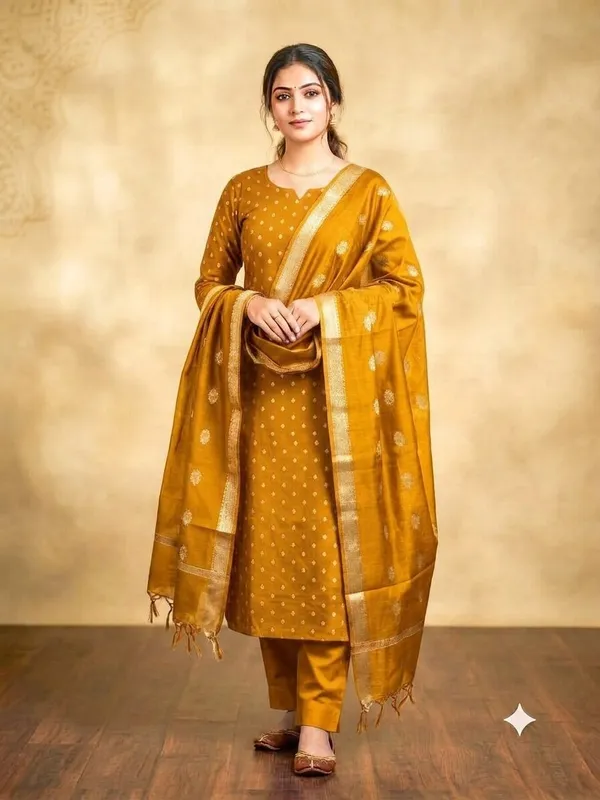 Mustard_Banarasi_Unstitched_Suit_Fabric_|_Cotton_Silk_Dress_Material_with_Zari_Weaving