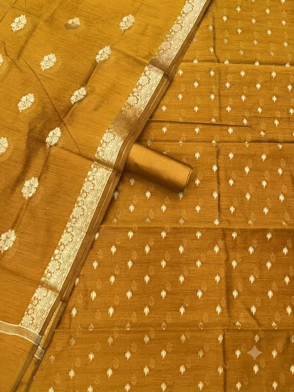 Mustard_Banarasi_Unstitched_Suit_Fabric_|_Cotton_Silk_Dress_Material_with_Zari_Weaving
