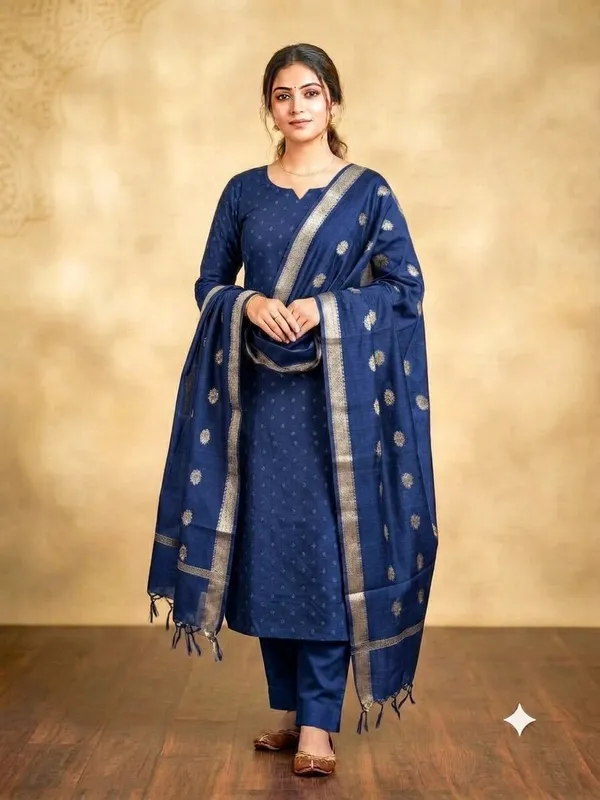 Navy_Blue_Banarasi_Unstitched_Suit_Fabric_|_Cotton_Silk_Dress_Material_with_Zari_Weaving