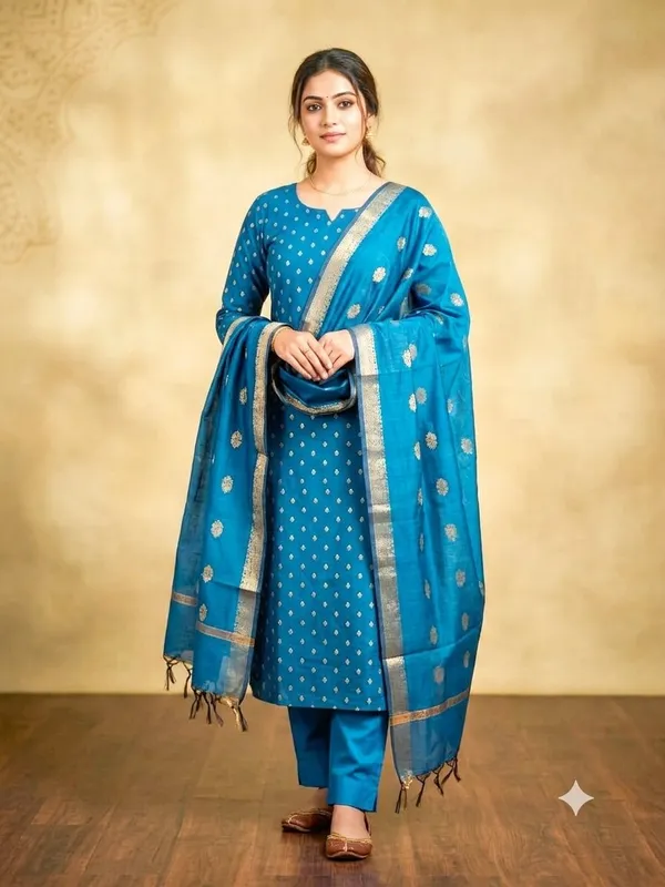 Peacock_Blue_Unstitched_Suit_Fabric_|_Cotton_Silk_Dress_Material_with_Zari_Weaving