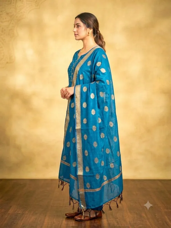 Peacock_Blue_Unstitched_Suit_Fabric_|_Cotton_Silk_Dress_Material_with_Zari_Weaving