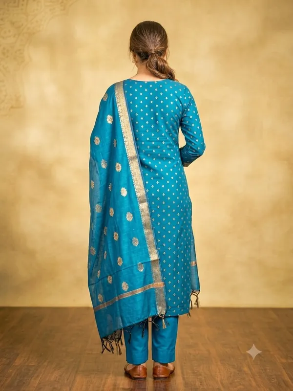 Peacock_Blue_Unstitched_Suit_Fabric_|_Cotton_Silk_Dress_Material_with_Zari_Weaving