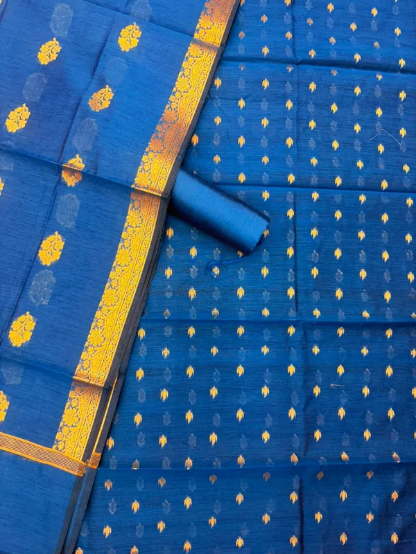 Peacock_Blue_Unstitched_Suit_Fabric_|_Cotton_Silk_Dress_Material_with_Zari_Weaving