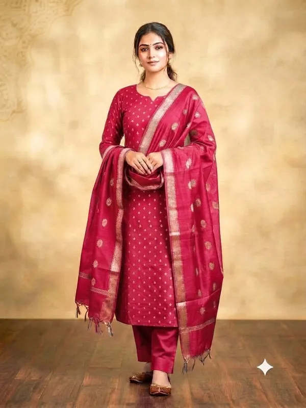 Magenta_Banarasi_Unstitched_Suit_Fabric_|_Cotton_Silk_Dress_Material_with_Zari_Weaving
