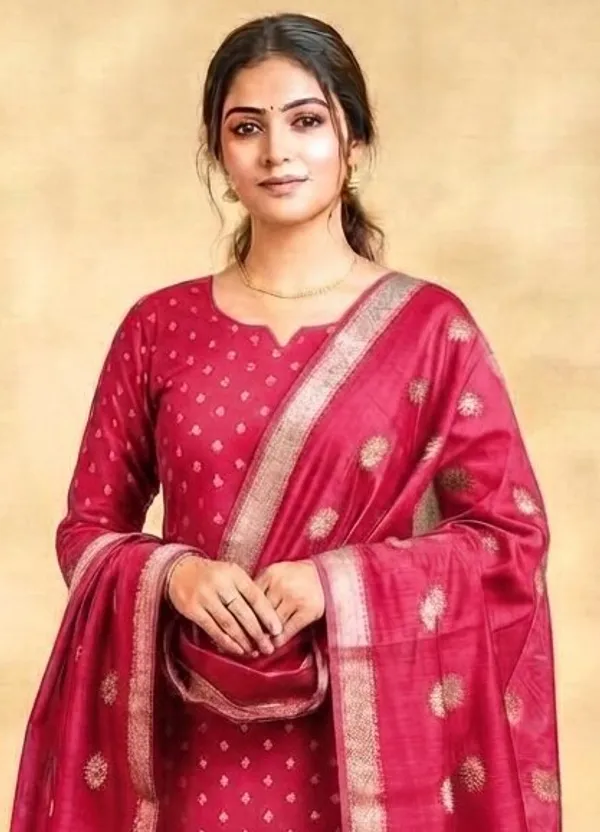 Magenta_Banarasi_Unstitched_Suit_Fabric_|_Cotton_Silk_Dress_Material_with_Zari_Weaving