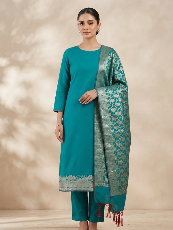 Sea_Green_Banarasi_Unstitched_Suit_Fabric_|_Cotton_Silk_Dress_Material_with_Zari_Weaving