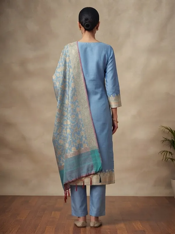 Light_Blue_Banarasi_Unstitched_Suit_Fabric_|_Cotton_Silk_Dress_Material_with_Zari_Weaving