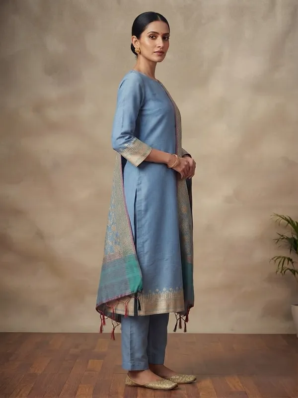 Light_Blue_Banarasi_Unstitched_Suit_Fabric_|_Cotton_Silk_Dress_Material_with_Zari_Weaving