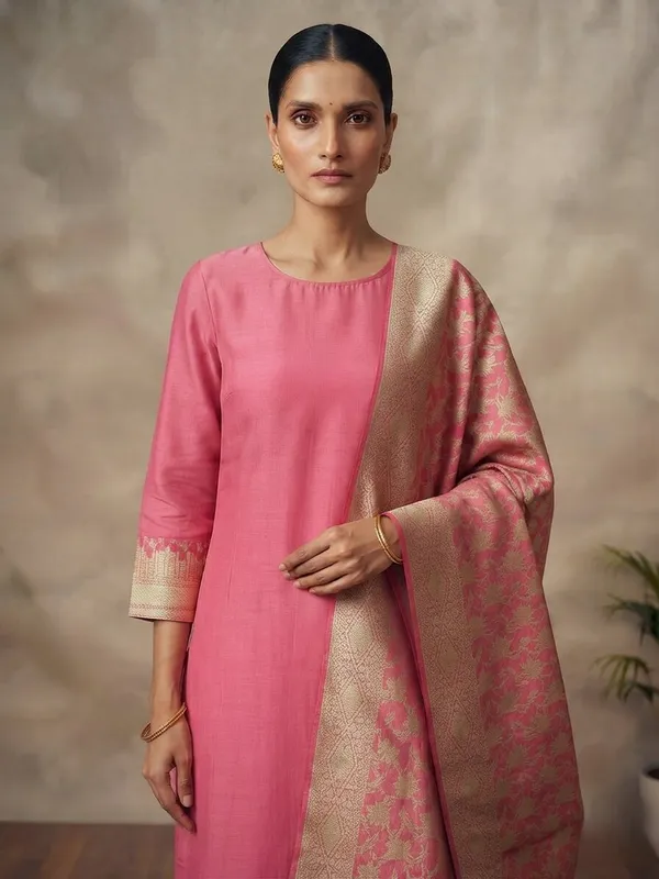 Light_Pink_Banarasi_Unstitched_Suit_Fabric_|_Cotton_Silk_Dress_Material_with_Zari_Weaving
