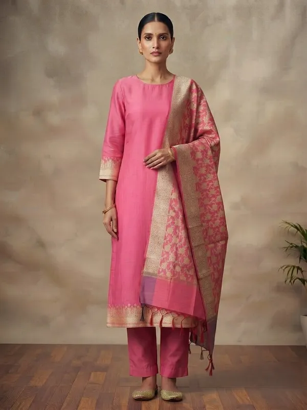 Light_Pink_Banarasi_Unstitched_Suit_Fabric_|_Cotton_Silk_Dress_Material_with_Zari_Weaving
